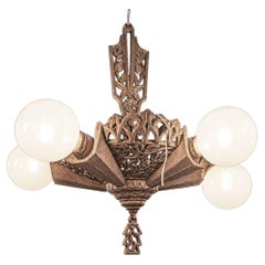 Lampadario circolare a cinque luci in ottone in stile Art Déco di Markel