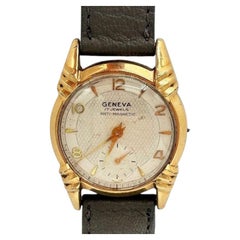Orologio svizzero automatico a scoppio di Ginevra anni '70 a 10k con cinturino in pelle di vitello