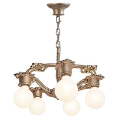 1928 Art Deco Brass Petite Five Light Circular Polychrome Chandelier