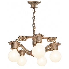 1928 Art Deco Brass Petite Five Light Circular Polychrome Chandelier