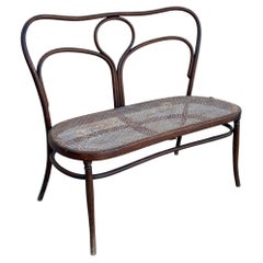 Victorian Arched Bentwood & Wicker Cafe Settee Bench by Thonet-Mundus