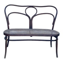 Victorian Arched Bentwood & Wicker Cafe Settee Bench by Thonet-Mundus