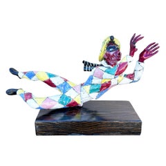 Figurina arlecchino in ceramica multicolore italiana MCM, realizzata da Otello Rosa per San Polo