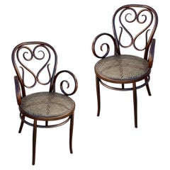Large Victorian No.4 Bent Oak Cafe Daum Style Bentwood Armchair by Thonet, Pair