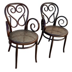 Large Victorian No.4 Bent Oak Cafe Daum Style Bentwood Armchair by Thonet, Pair