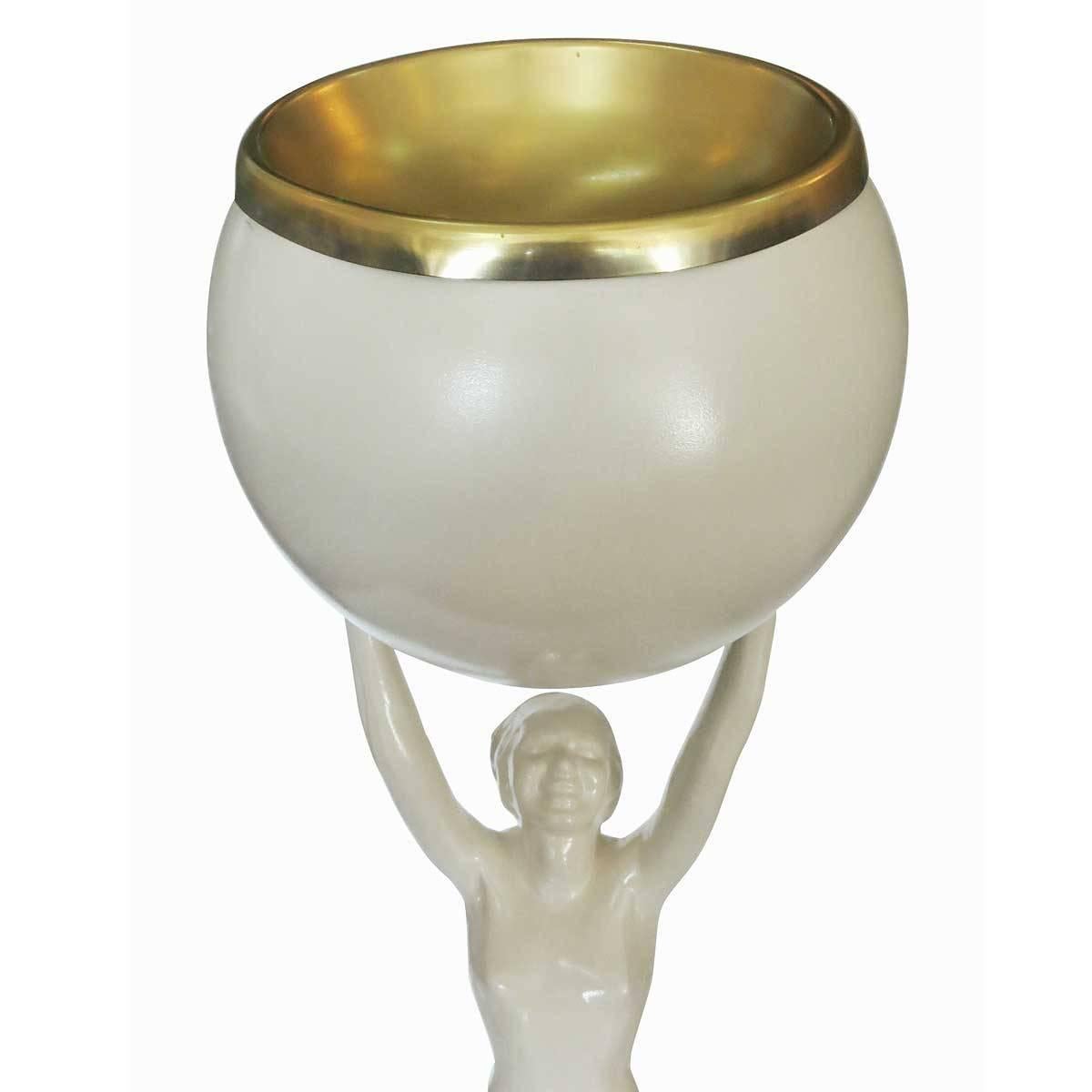 Mid-20th Century Frankart Style Beige and Brass Nude Figural Cocktail Smoker