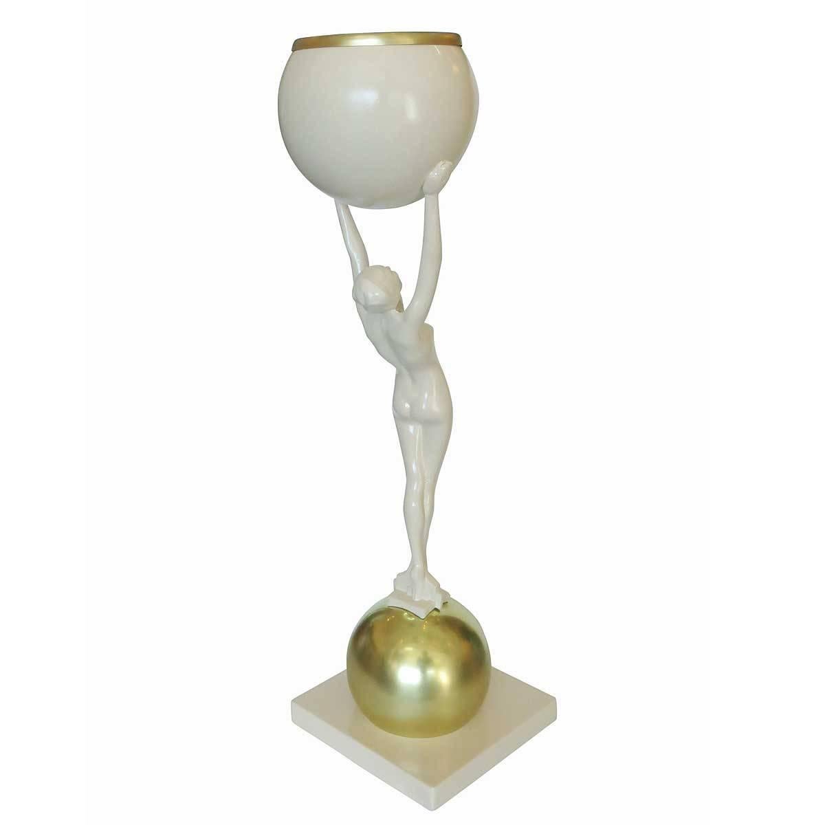 Art Deco Frankart Style Beige and Brass Nude Figural Cocktail Smoker