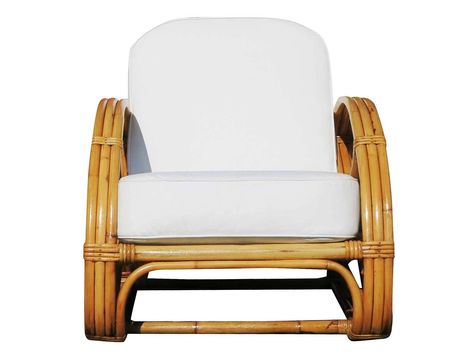 Restored Frankl Round Pretzel Arm Rattan Lounge Chair, Pair In Excellent Condition In Van Nuys, CA