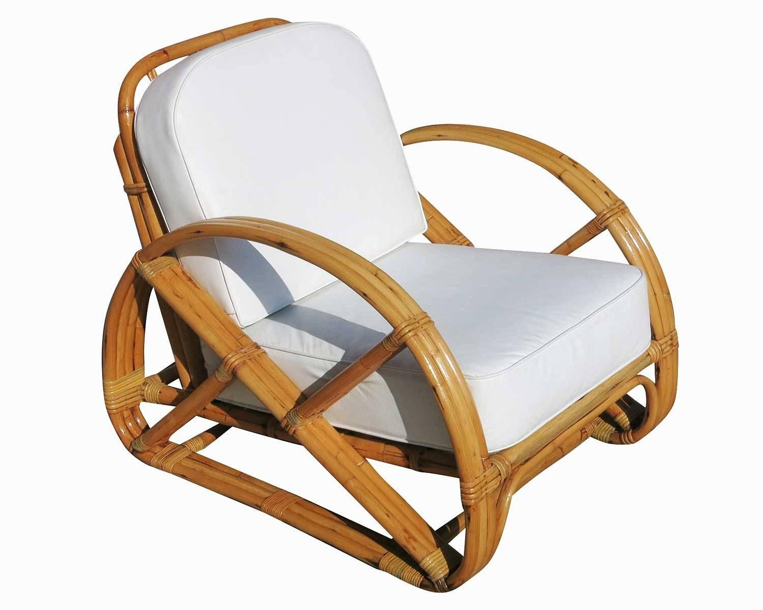 Mid-Century Modern Restored Frankl Round Pretzel Arm Rattan Lounge Chair, Pair