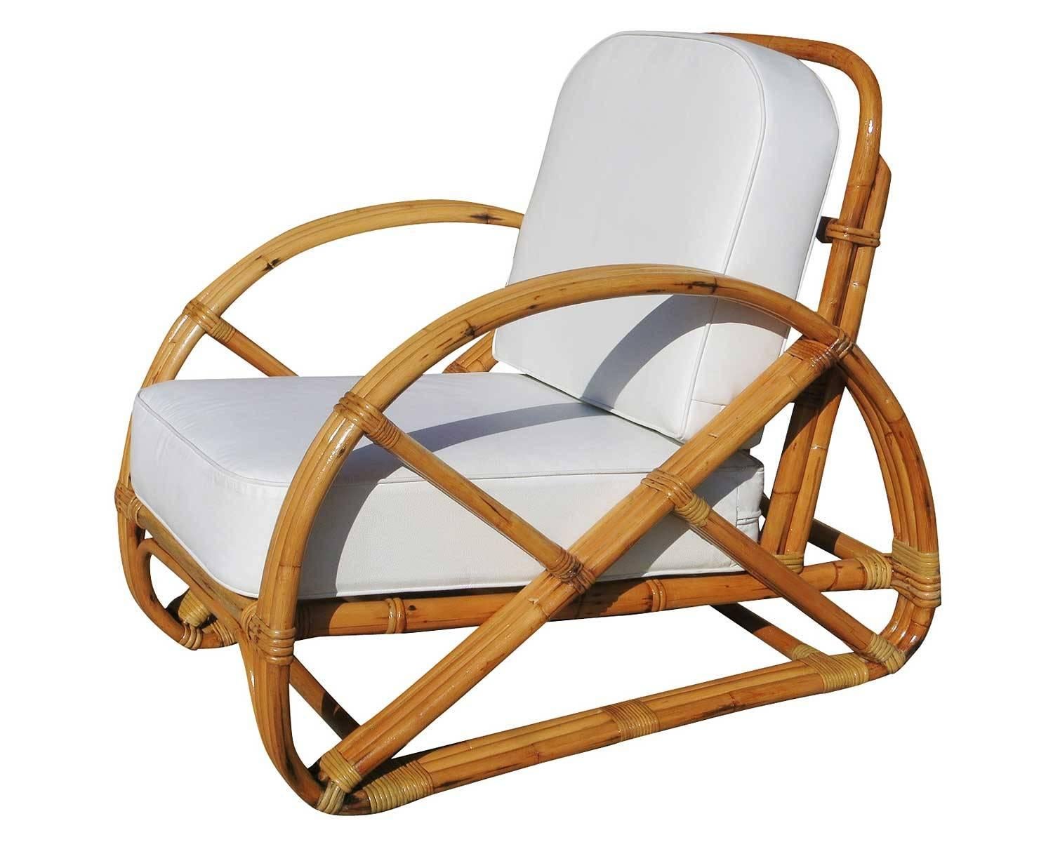 American Restored Frankl Round Pretzel Arm Rattan Lounge Chair, Pair