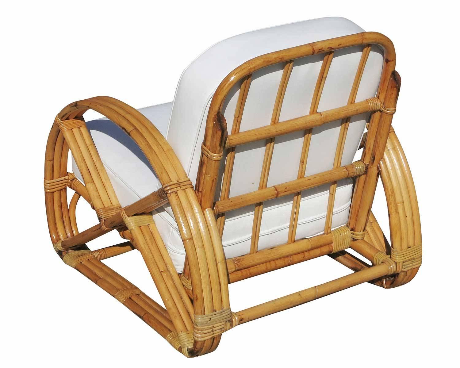 Mid-20th Century Restored Frankl Round Pretzel Arm Rattan Lounge Chair, Pair