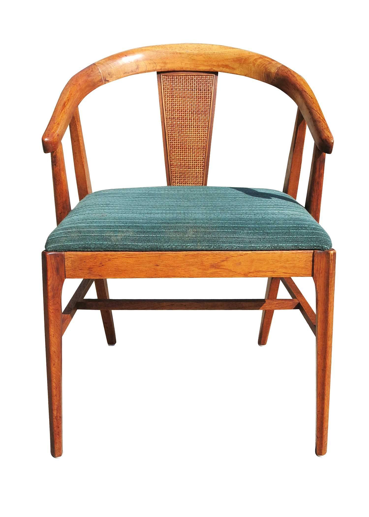 Mid-Century Modern Pair of James Mont Style Horseshoe Chair with Woven Wicker Back