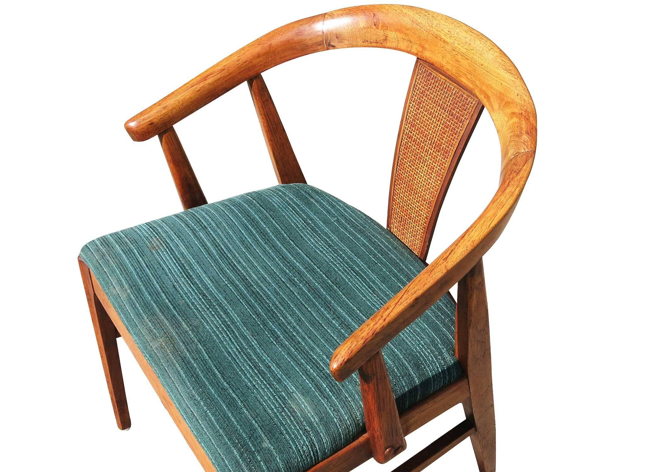 Mid-20th Century Pair of James Mont Style Horseshoe Chair with Woven Wicker Back
