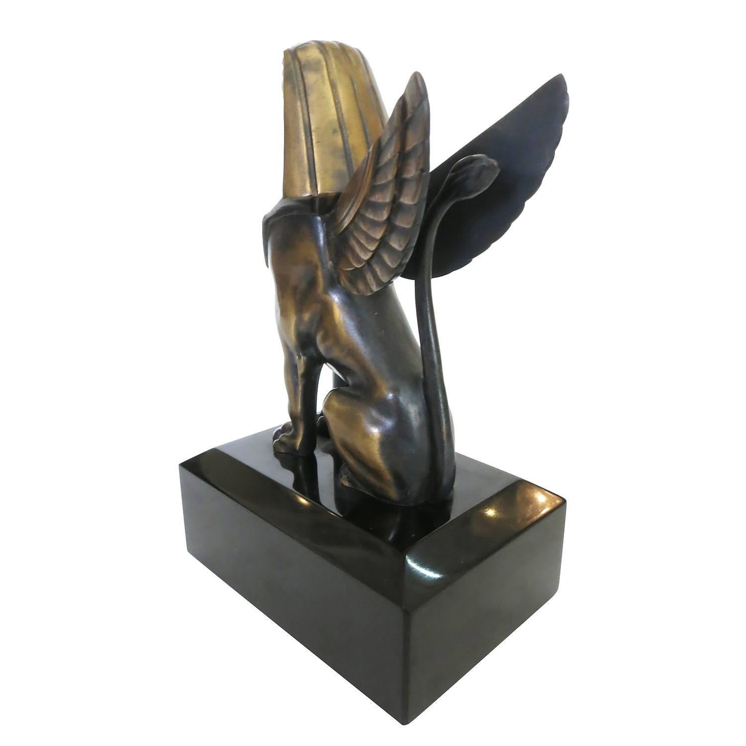 Art Deco Egyptian Style Bronze Sphinx Griffin Bookend Sculpture Figurines
