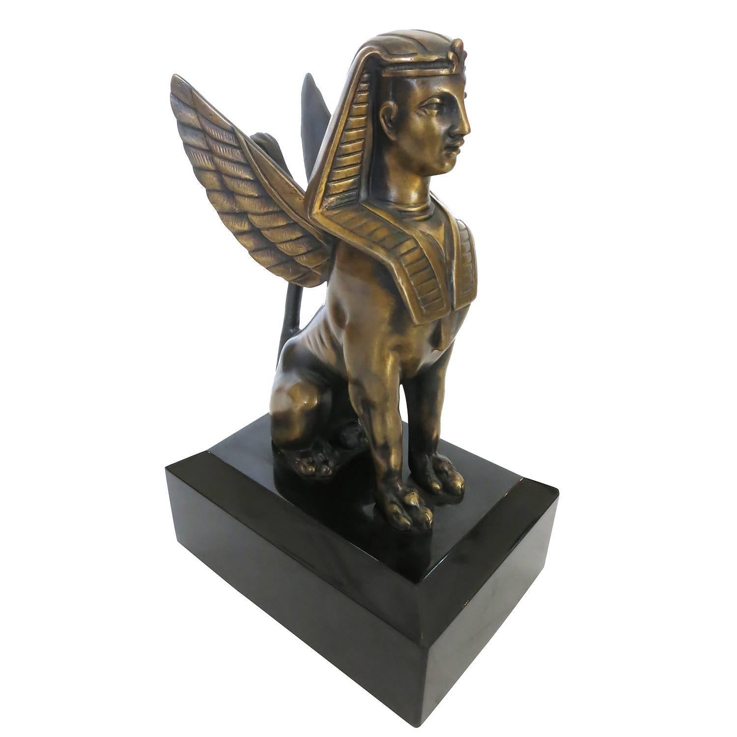American Egyptian Style Bronze Sphinx Griffin Bookend Sculpture Figurines
