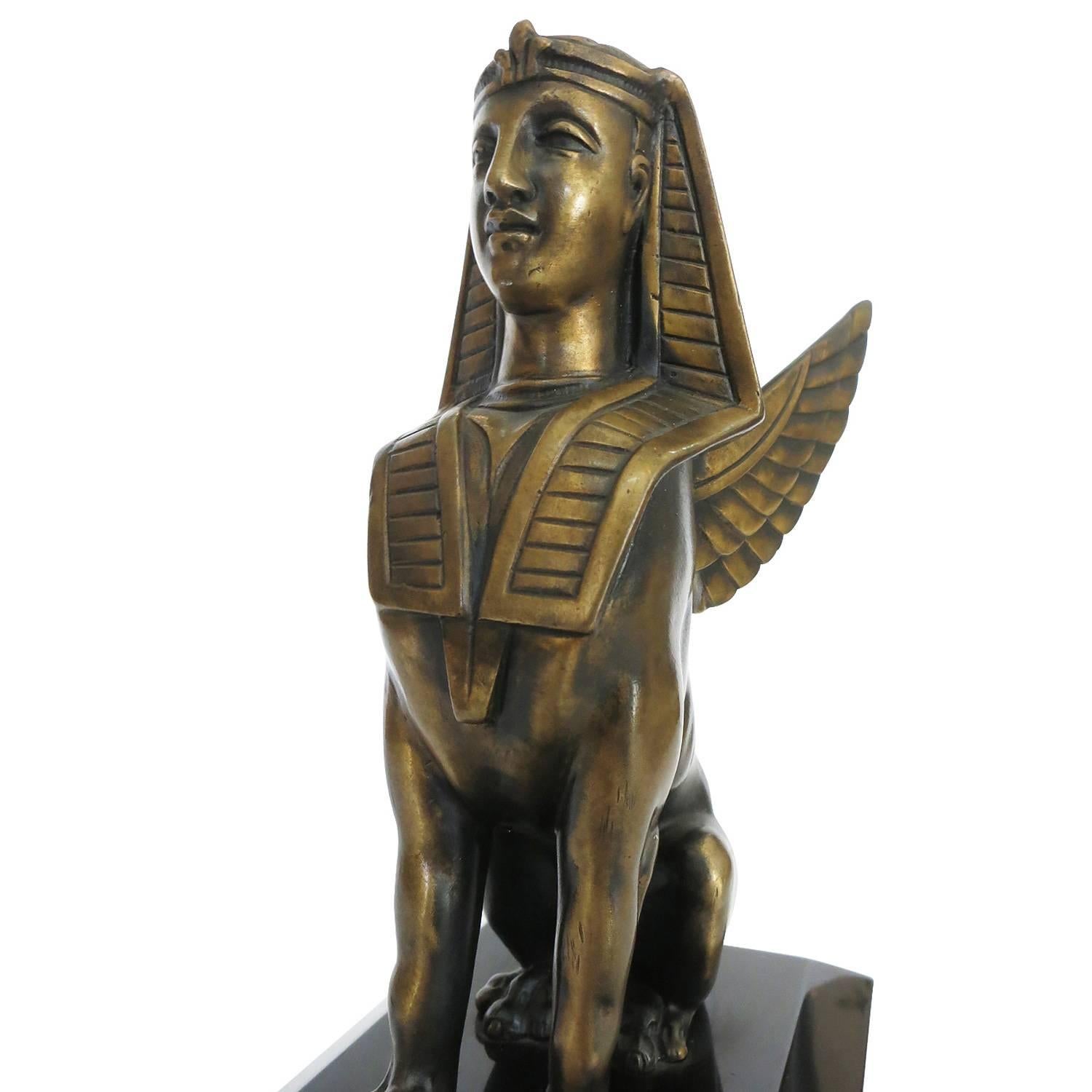 Contemporary Egyptian Style Bronze Sphinx Griffin Bookend Sculpture Figurines