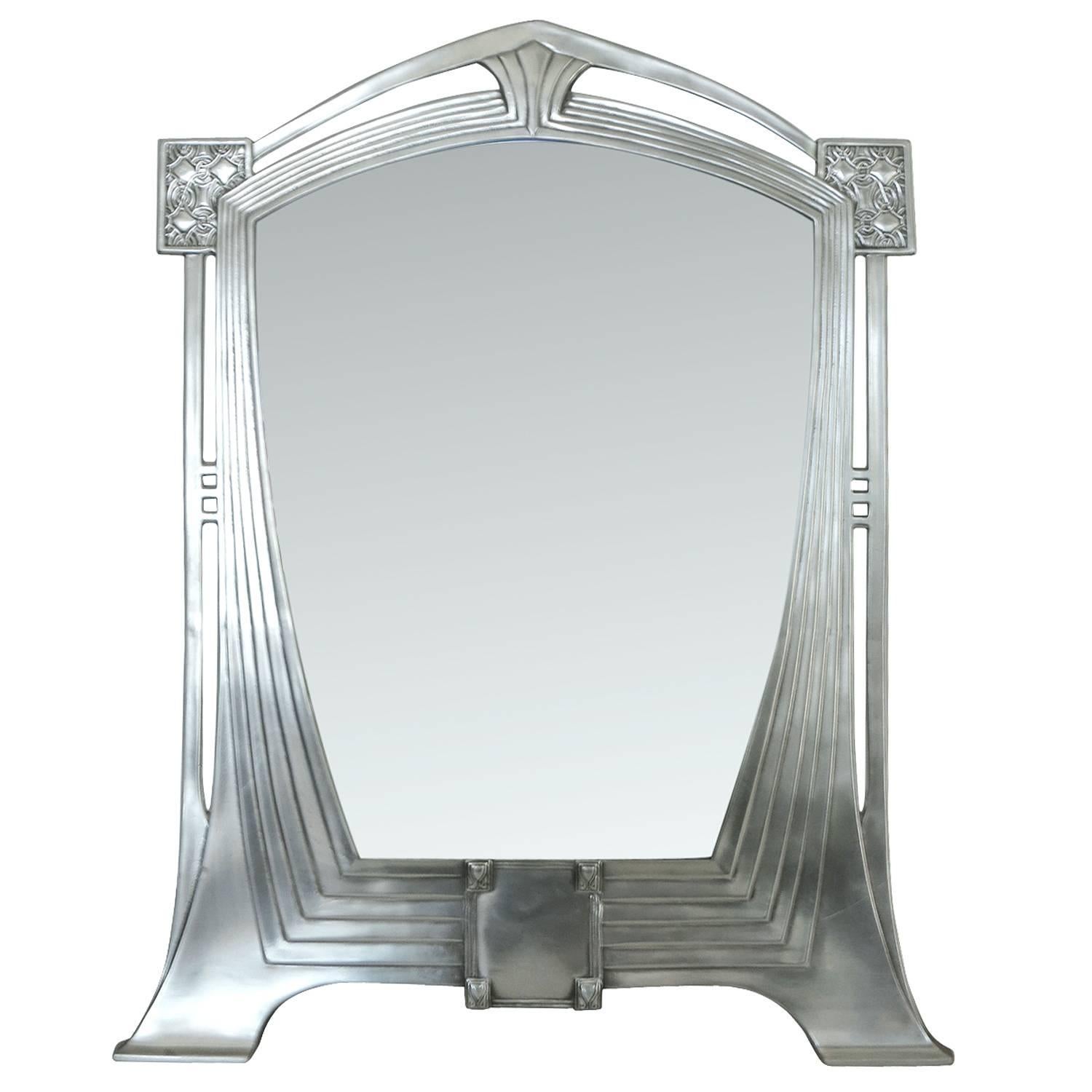 French Art Nouveau Style Pewter Table Mirror 