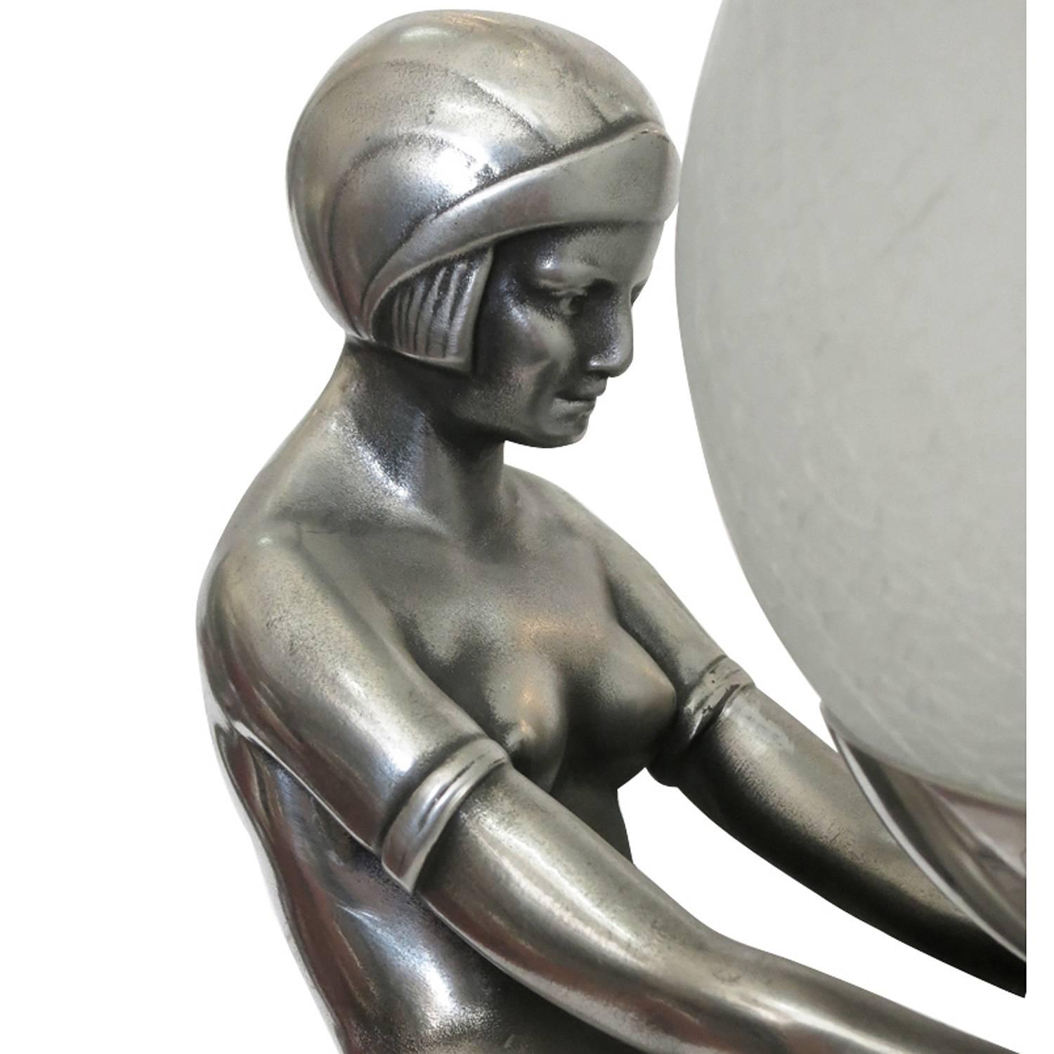 Contemporary French Max Le Verrier Style Nude Flapper Obelisk Lamp