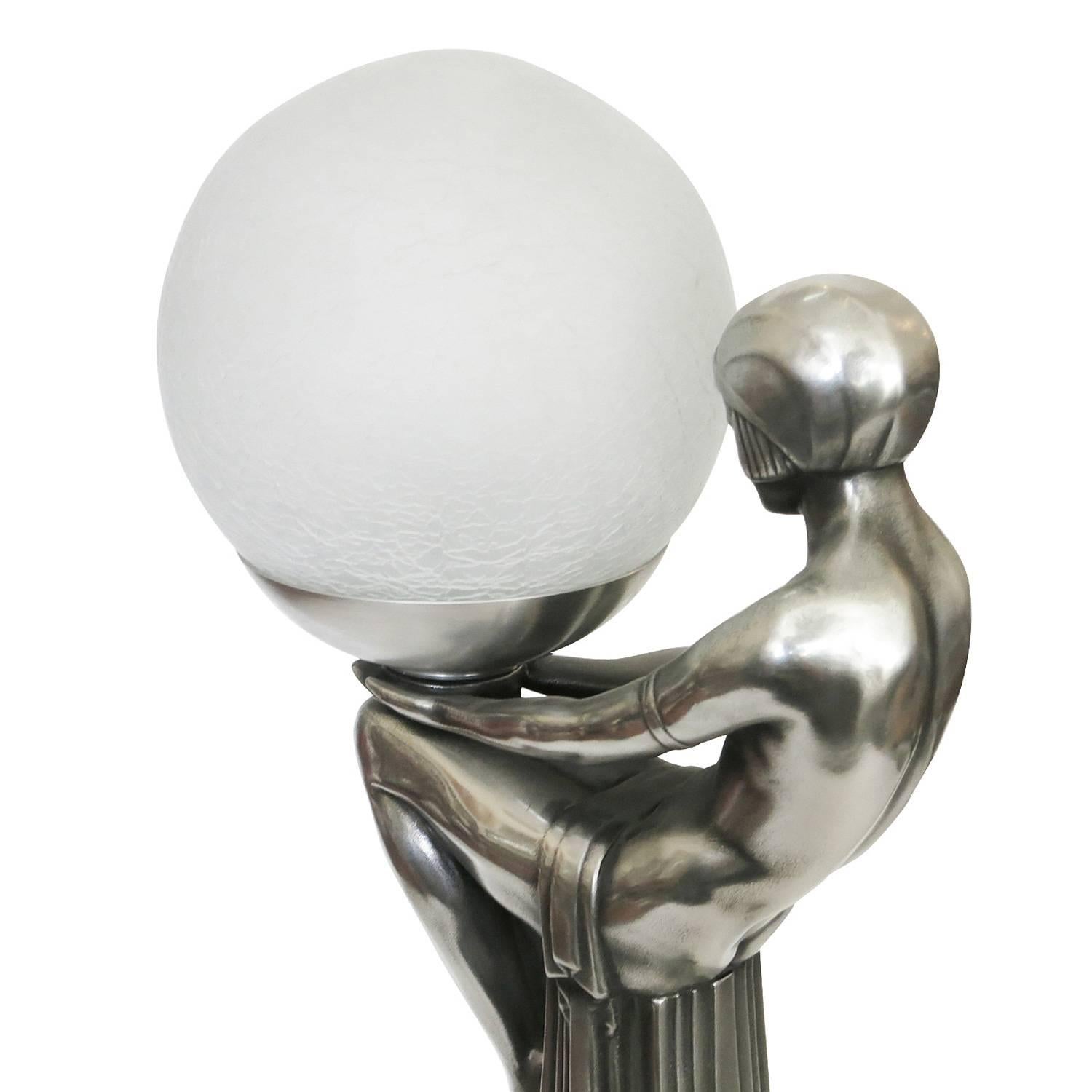 French Max Le Verrier Style Nude Flapper Obelisk Lamp 2