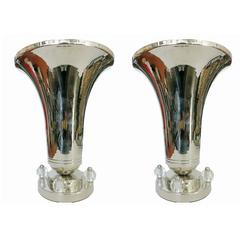 Pair of Chrome Art Deco Style Luminarie Torchiere Table Lamp