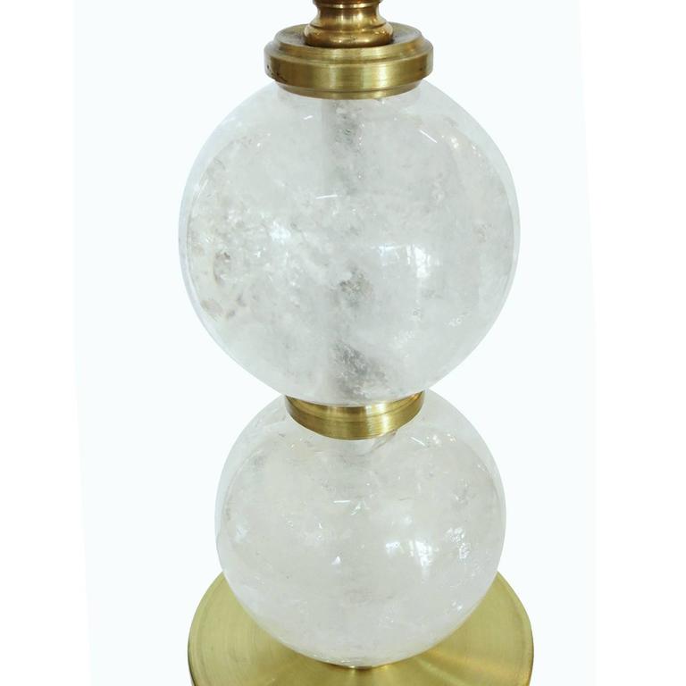 Pair of High Style Brass and Rock Crystal Stone Table Lamps In Excellent Condition For Sale In Van Nuys, CA