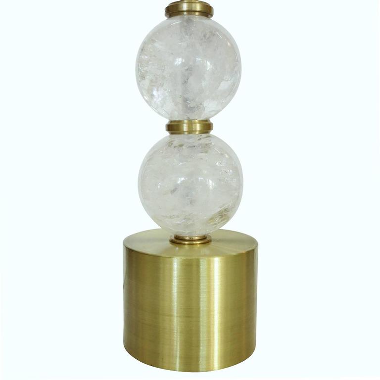 American Pair of High Style Brass and Rock Crystal Stone Table Lamps For Sale