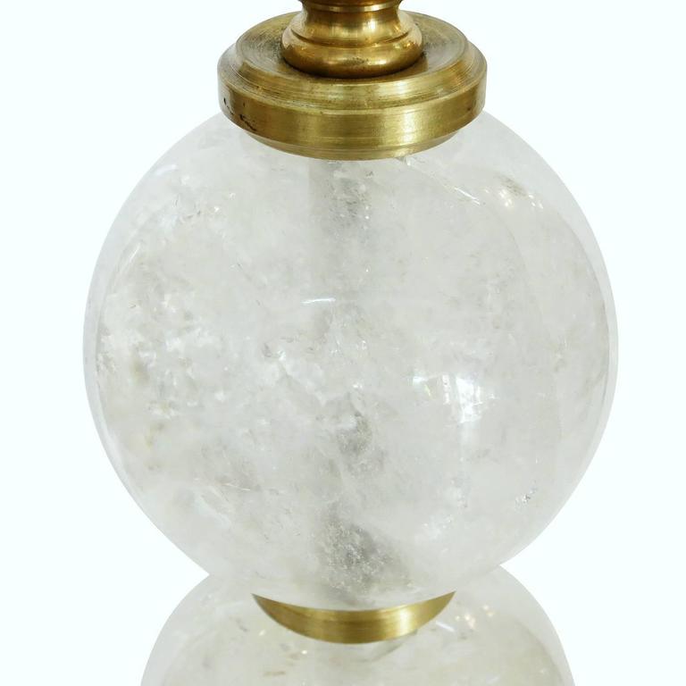Late 20th Century Pair of High Style Brass and Rock Crystal Stone Table Lamps For Sale