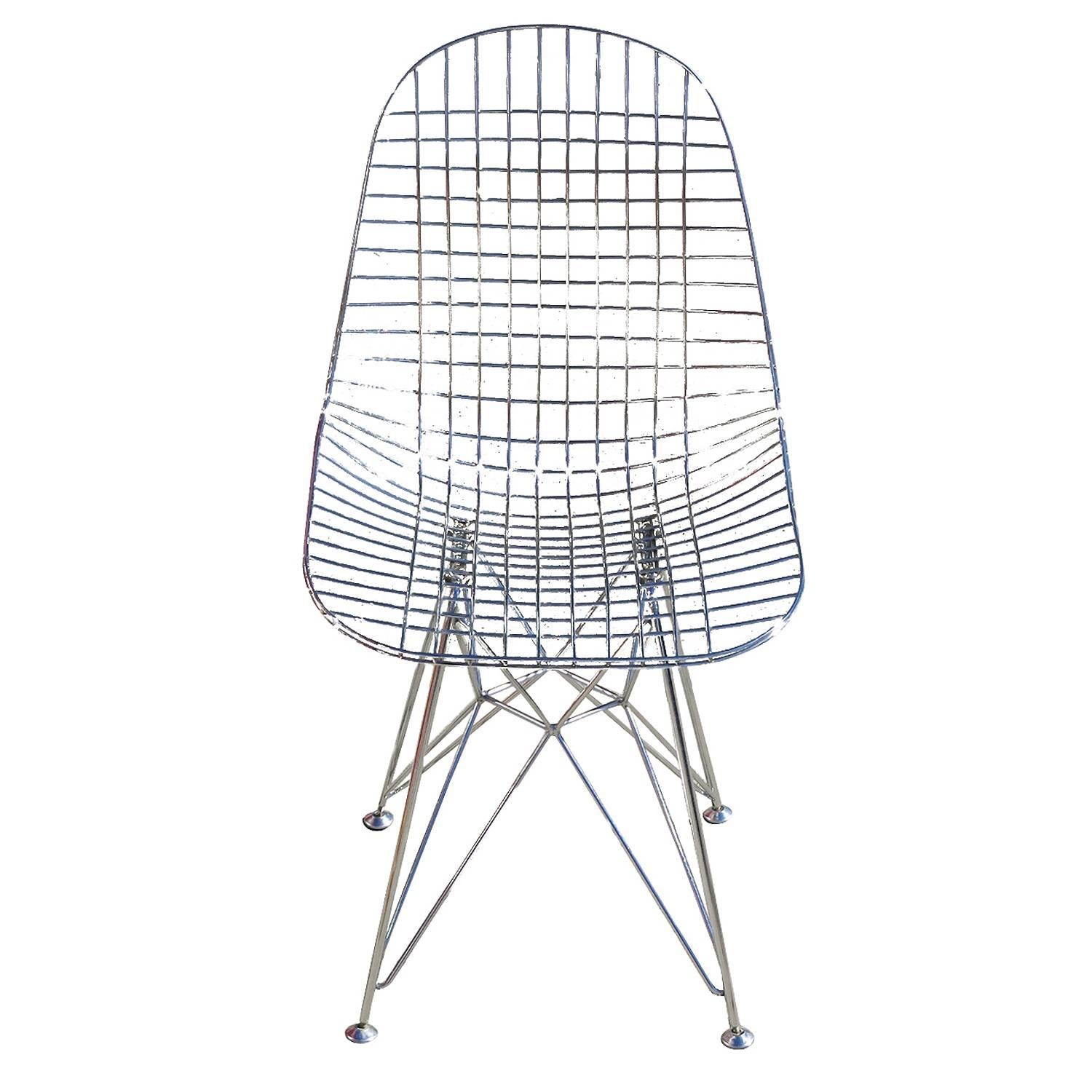 Mid-Century Modern Chrome Re-Edition Eames DKR Wire Side Chair for Herman Miller Chairs, Set of Six