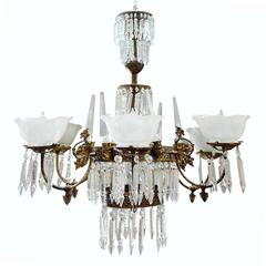 Renaissance Style Brass and Crystal Gas Style Chandelier