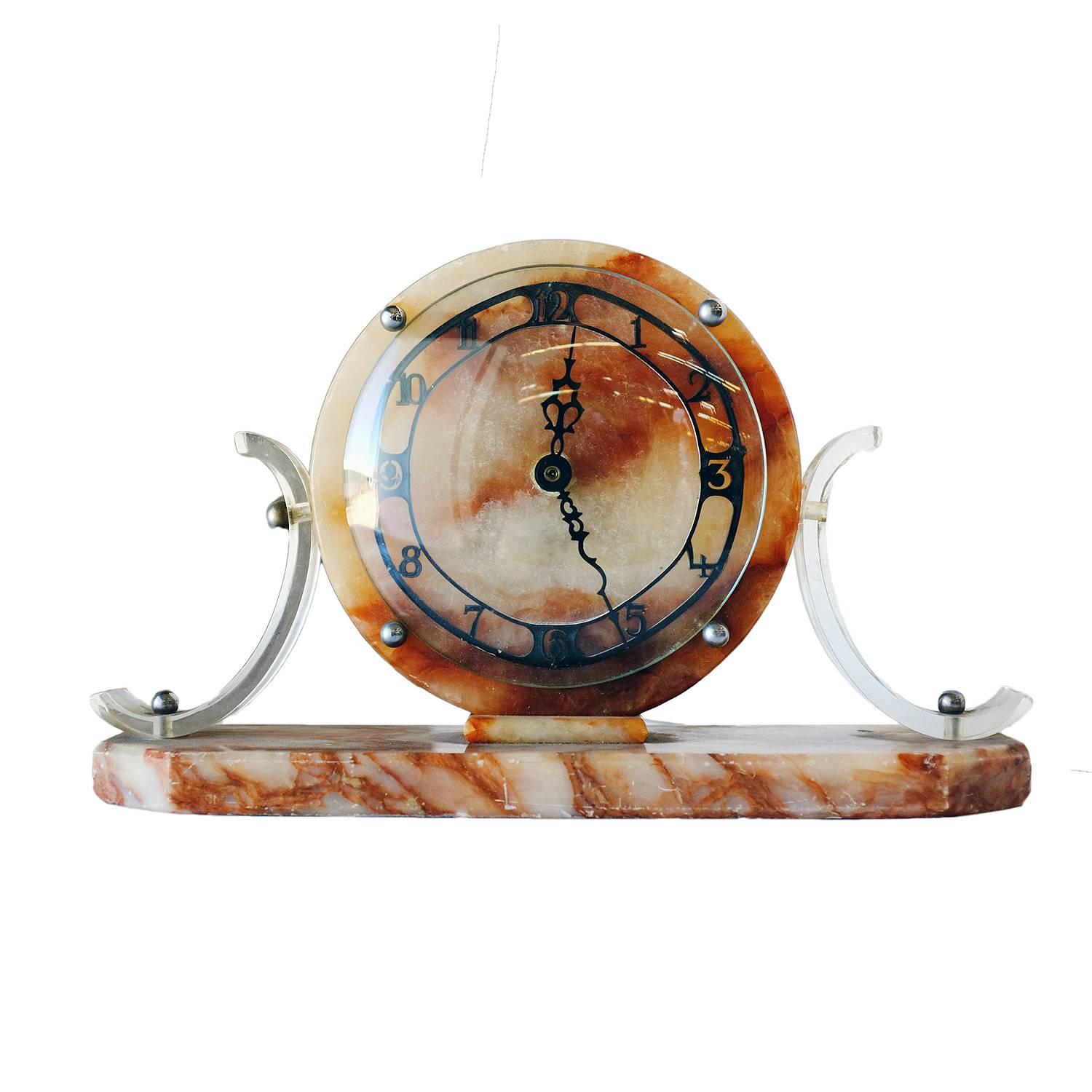 Mid-Century Modern Mid-Century Acrylic and Marble Modernist Mantel Clock
