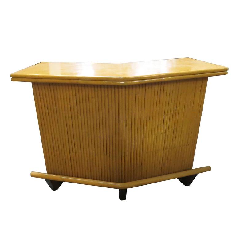 Restored MidCentury Rattan Boomerang Bar with Foot Rest For Sale at