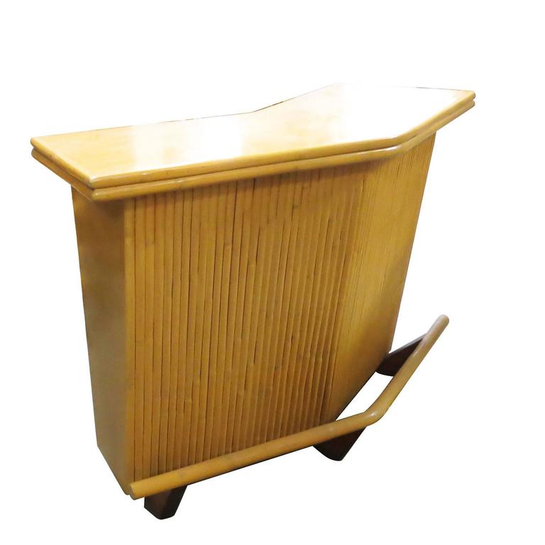 Restored MidCentury Rattan Boomerang Bar with Foot Rest For Sale at