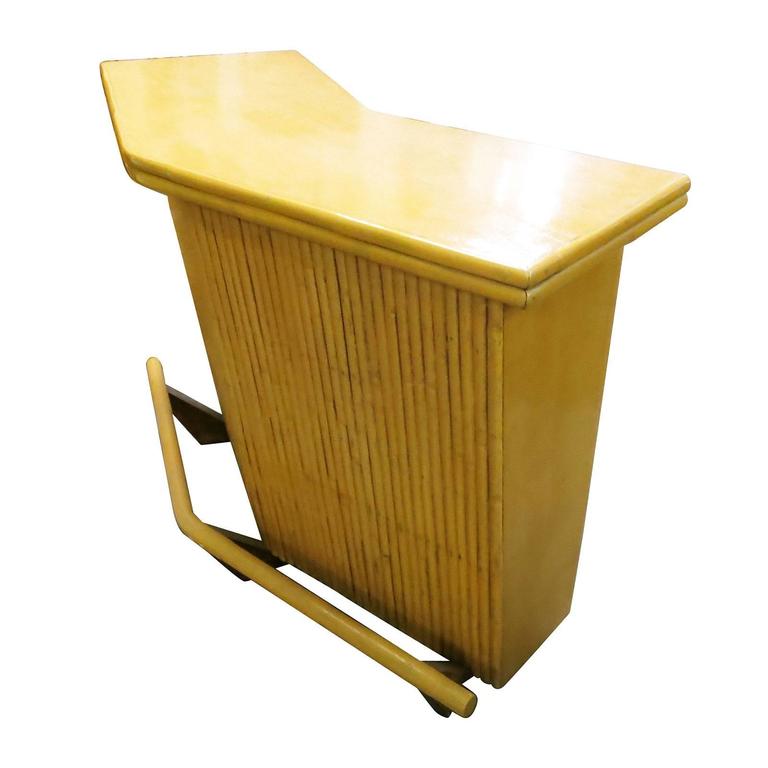 Restored MidCentury Rattan Boomerang Bar with Foot Rest For Sale at