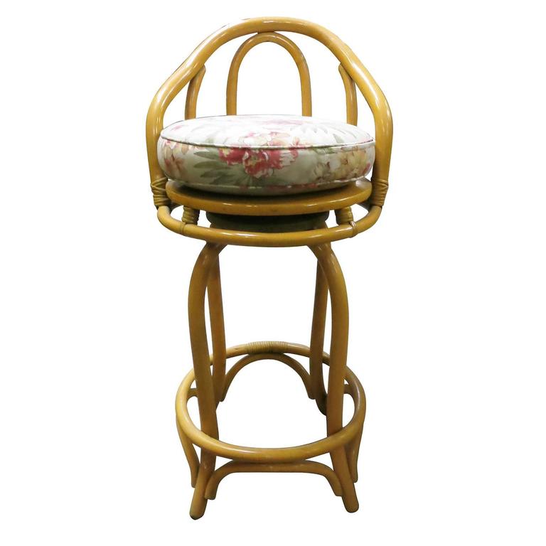 Restored MidCentury Rattan Boomerang Bar with Foot Rest For Sale at