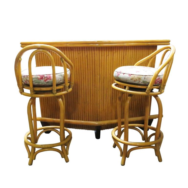 Restored MidCentury Rattan Boomerang Bar with Foot Rest For Sale at