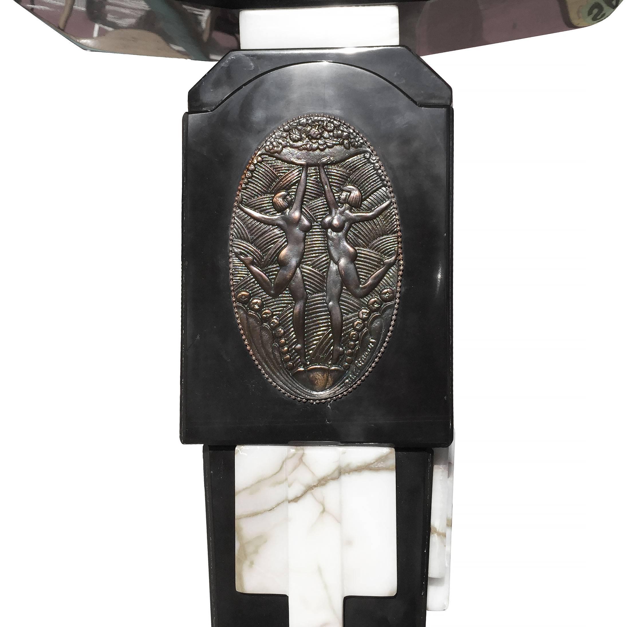 Late 20th Century Art Deco Chiparus Style Cast Bronze and Marble Pedestal