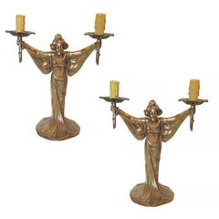 Pair of Bronze Art Nouveau Style Figural Female Candelabra Lamp 11