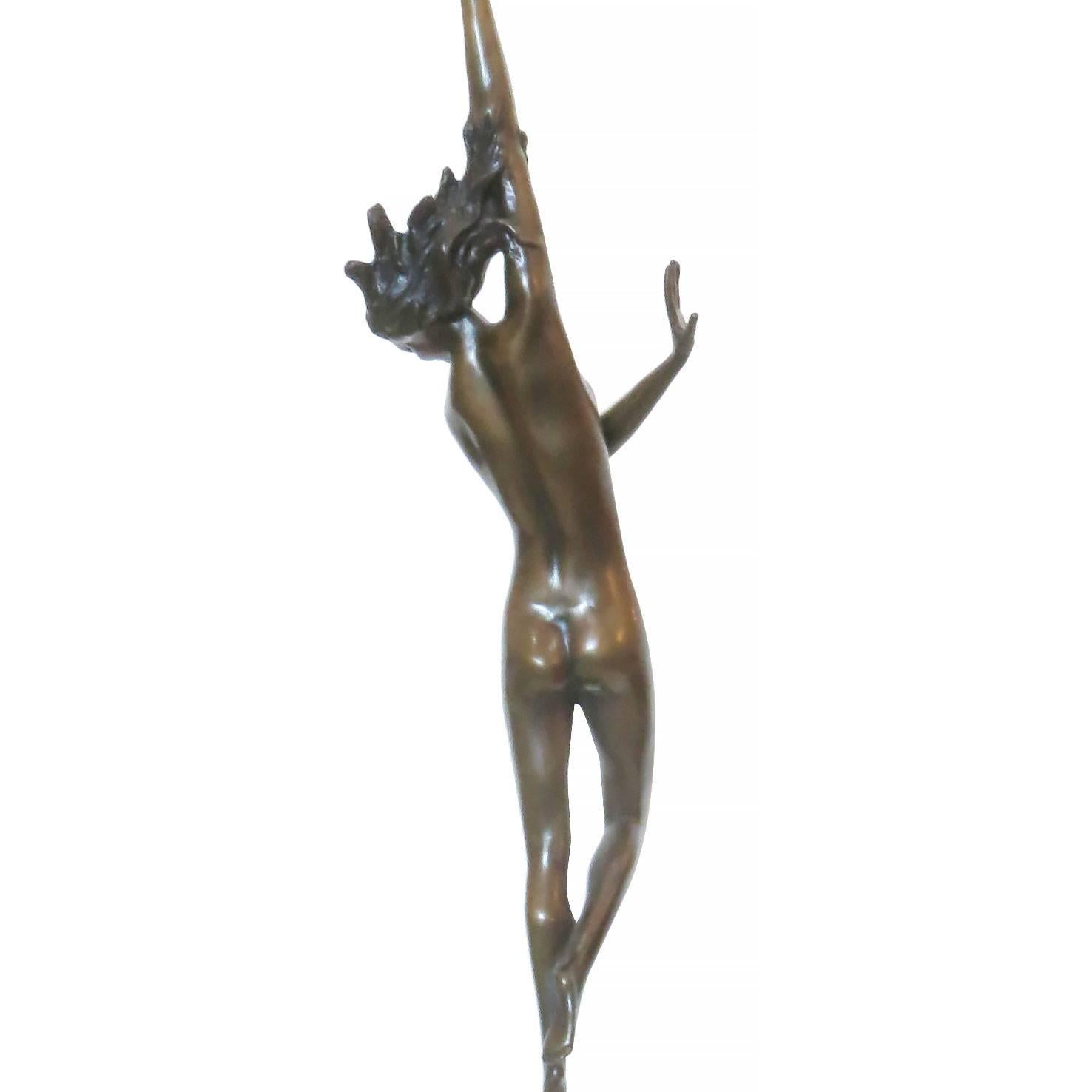 Contemporary Icart Art Deco Style Bronze Figural Nude Dancer Statue