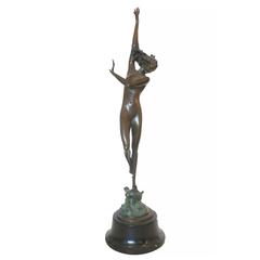 Icart Art Deco Style Bronze Figural Nude Dancer Statue