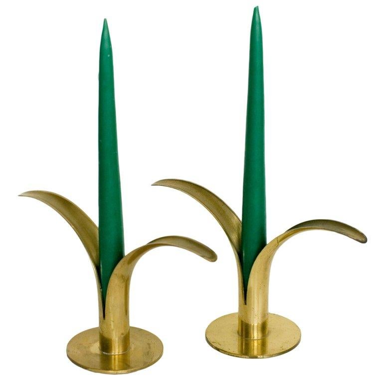 Mid-Century Modern Ystad Brass Candleholders In Good Condition For Sale In Van Nuys, CA