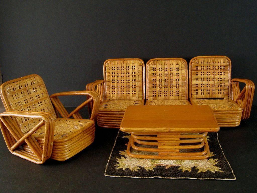 American Paul Frankl Salesman Sample Miniature Rattan Furniture, circa 1950