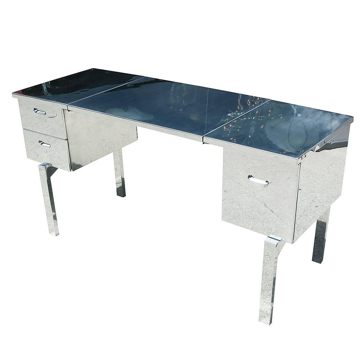 Mid-Century Modern Polished Aluminum WWII Campaign Desk 