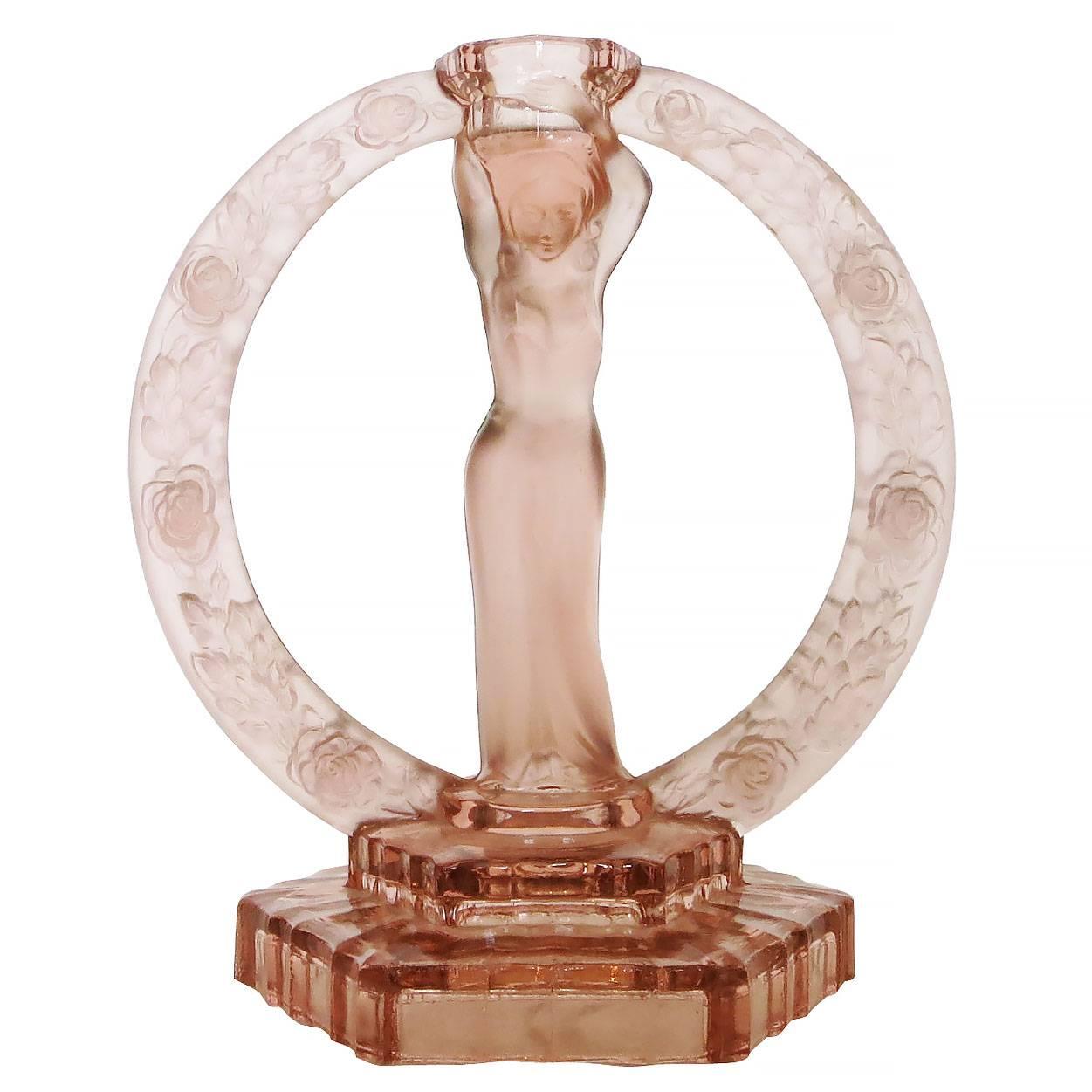 Art Deco Frosted Art Glass Flapper Candleholder, Germany In Excellent Condition In Van Nuys, CA