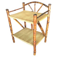 Restored Tiger Bamboo Two-Tier Short Shelf with Bottom Shelf