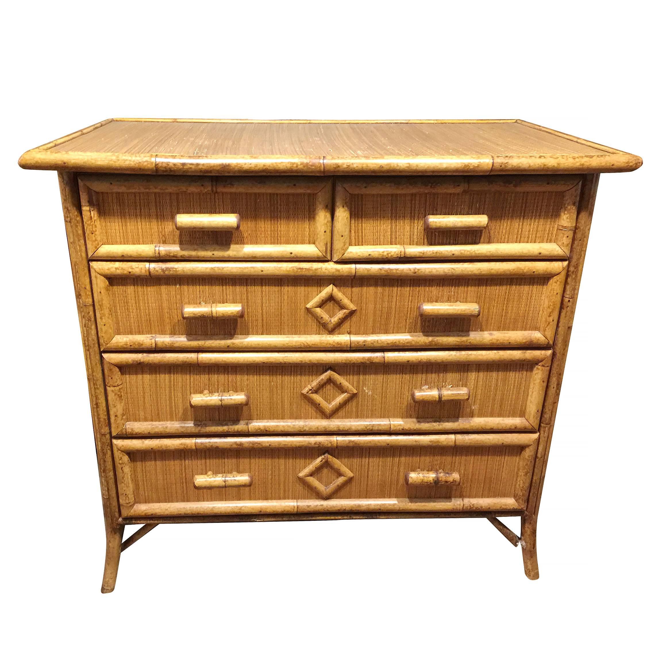 Aesthetic Movement Tiger Bamboo Lowboy Dresser with Ricemat Covering