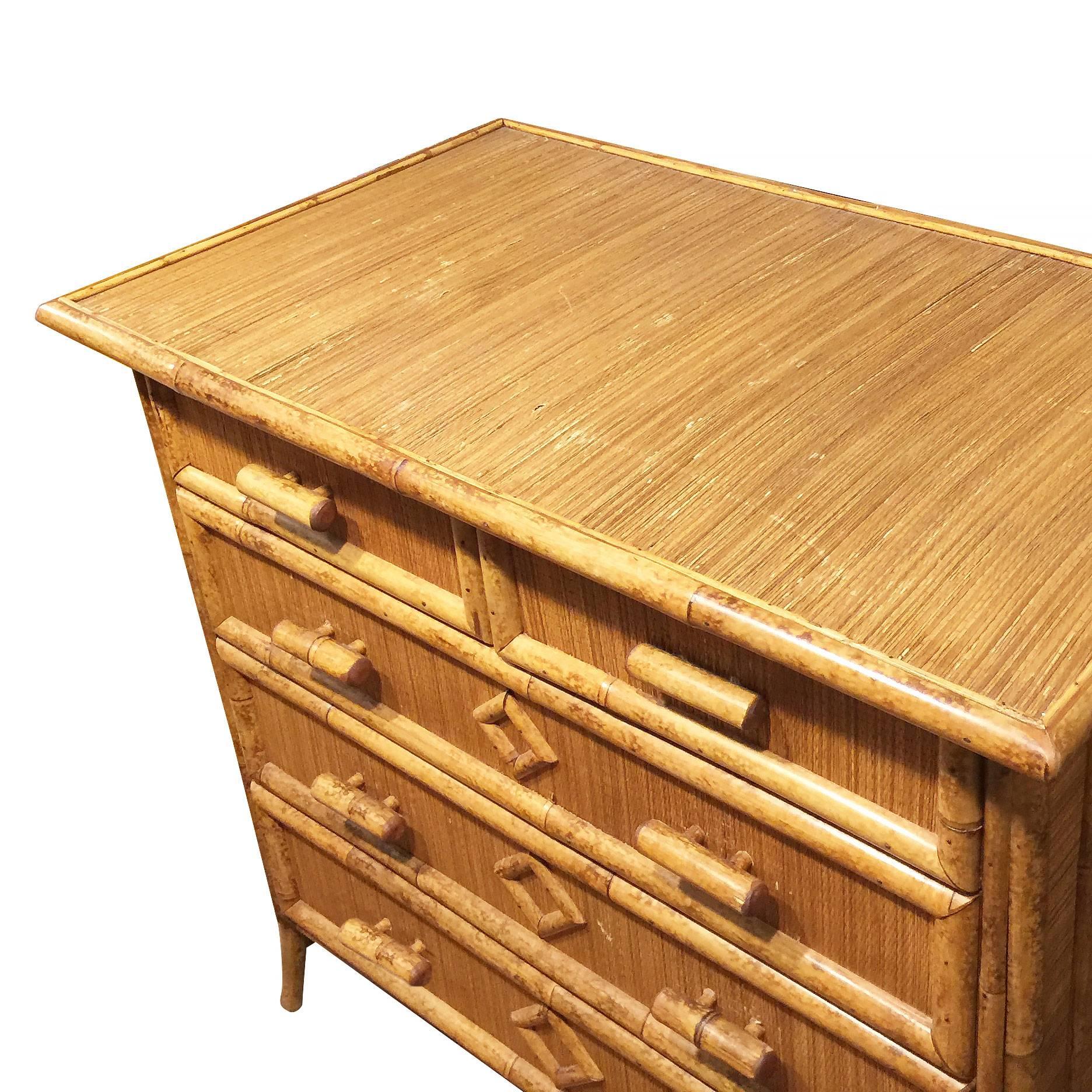 American Aesthetic Movement Tiger Bamboo Lowboy Dresser with Ricemat Covering