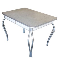 Vintage Mid-Century Formica Kitchen Dining Table with Chrome Legs