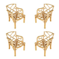 Paul Frankl Geometric Back Rattan Dining Chair, Set of Four