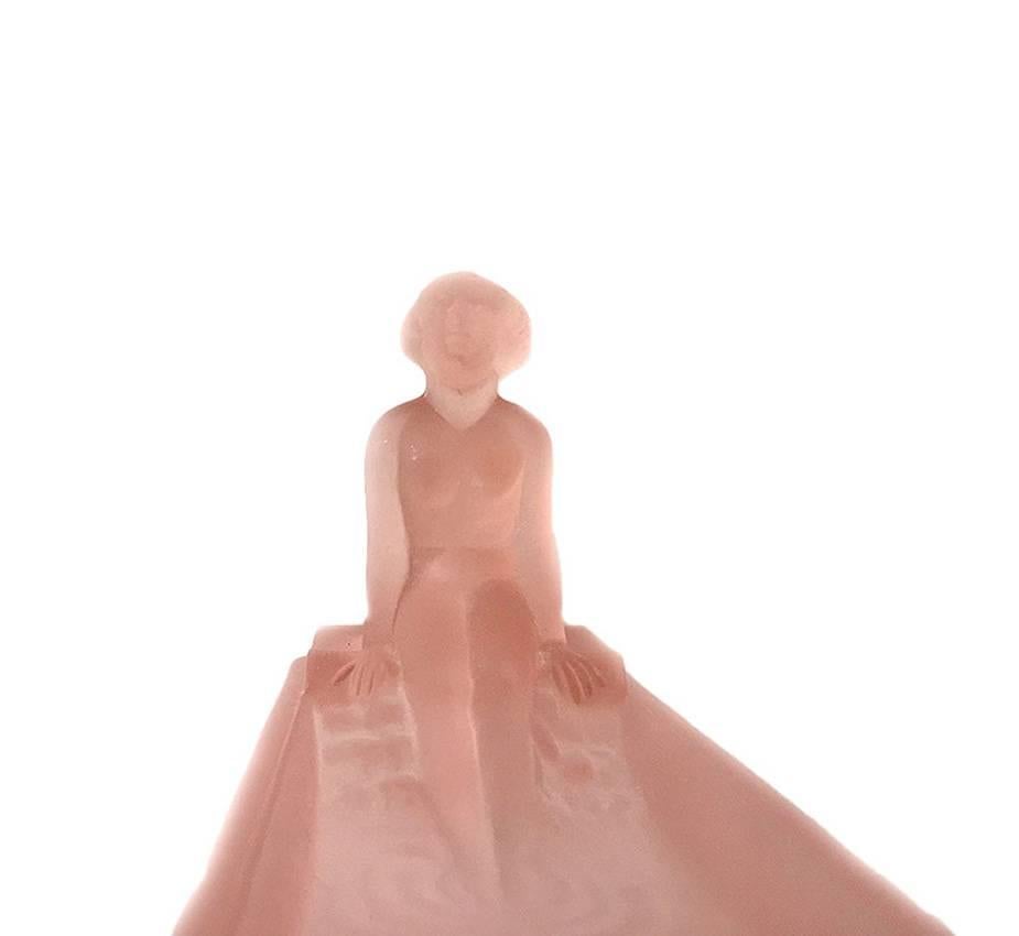 American Art Deco Style H. Hoffman Frosted Pink Glass Soap Dish