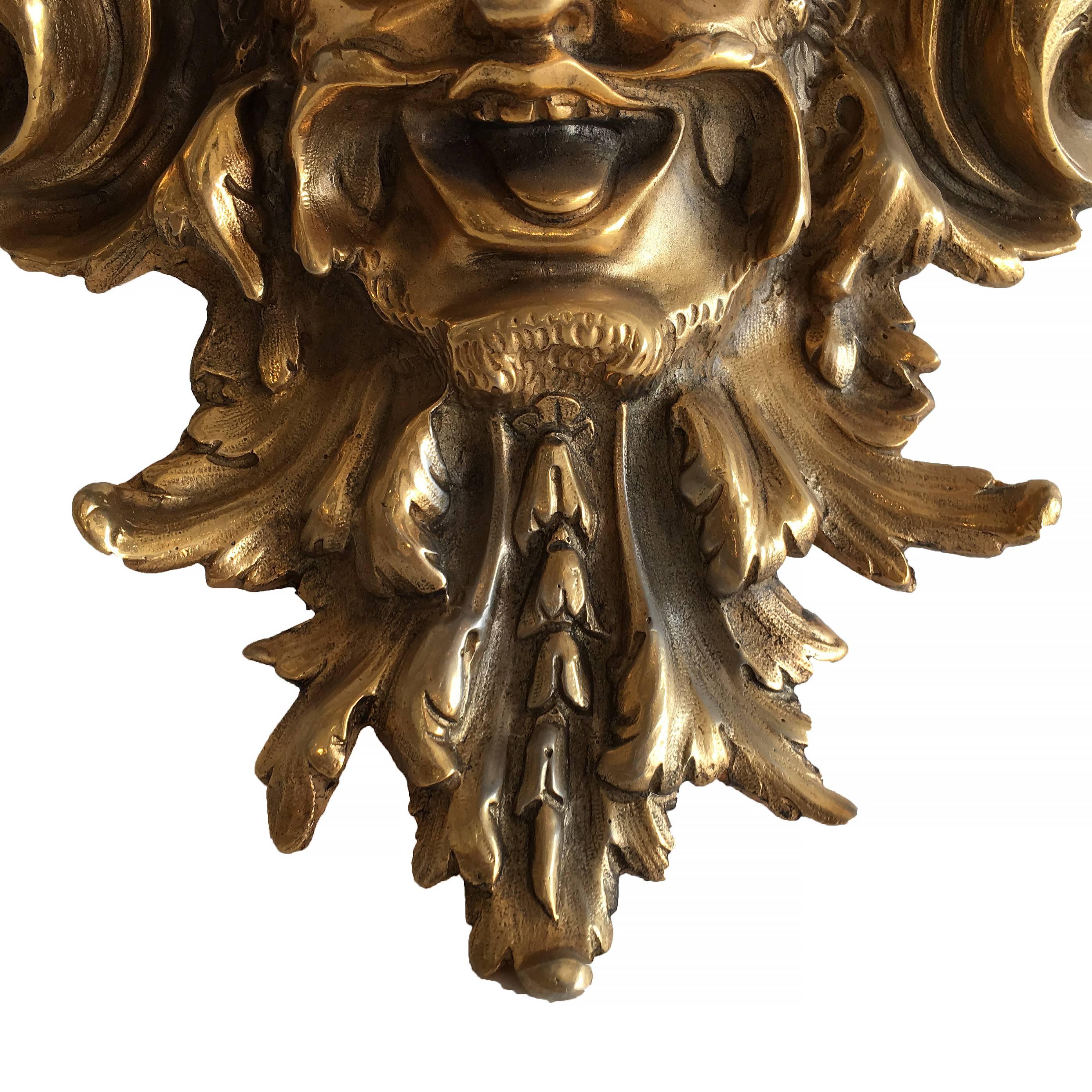 Empire Style Bacchus Face Bronze Candle Wall Sconce, Pair 1